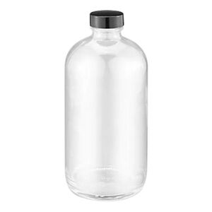 NWOT Set of Three Clear Boston Round Glass Bottles with Black Caps